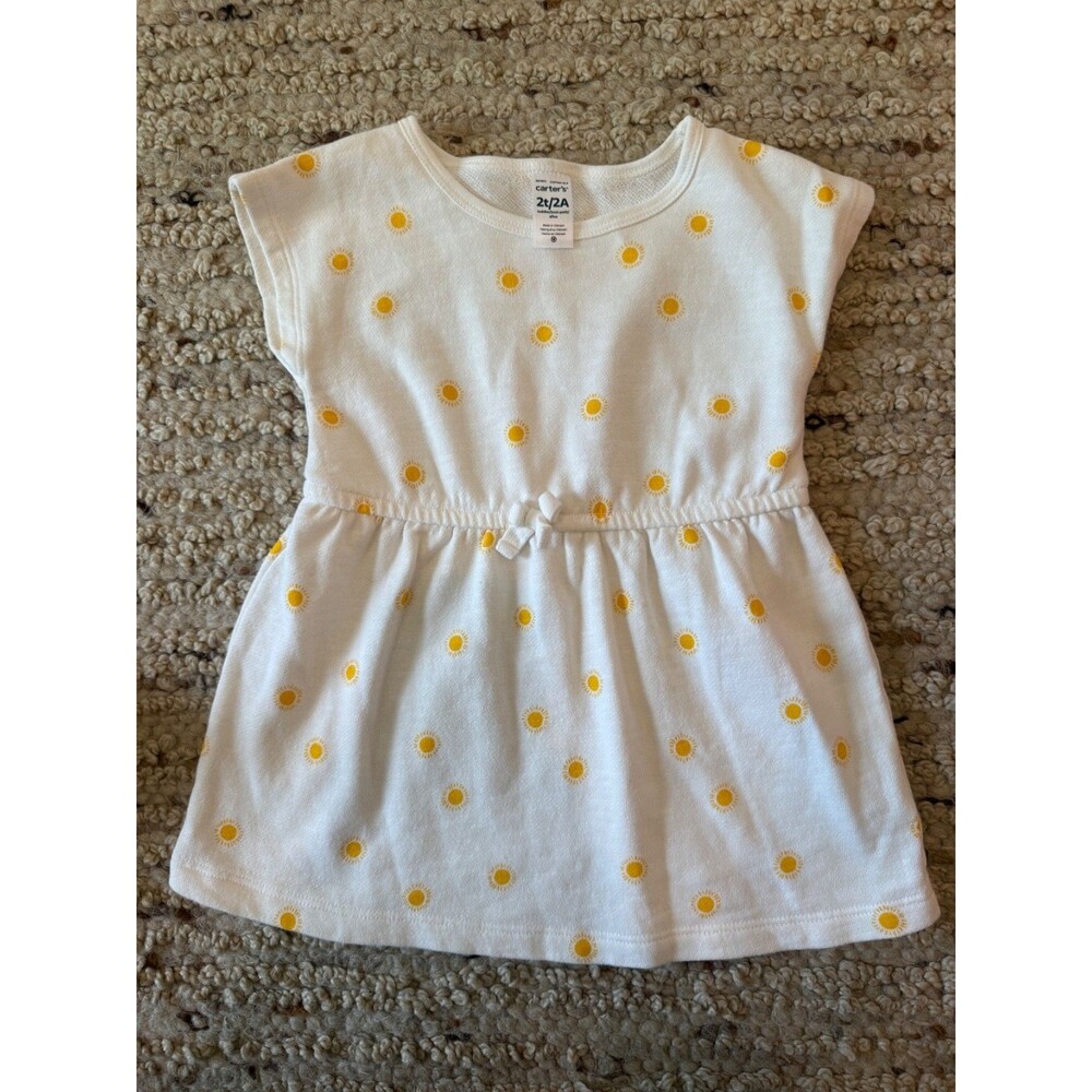 Carter’s Toddler Girls Dress 2T White Yellow Sun Print Short Sleeve Summer Cute